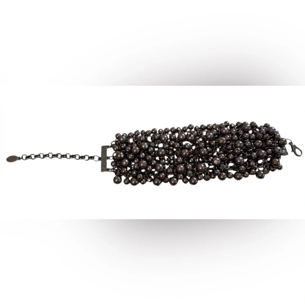 #715 Gunmetal Beaded Statement Bracelet Multi Strand Vintage Style‎